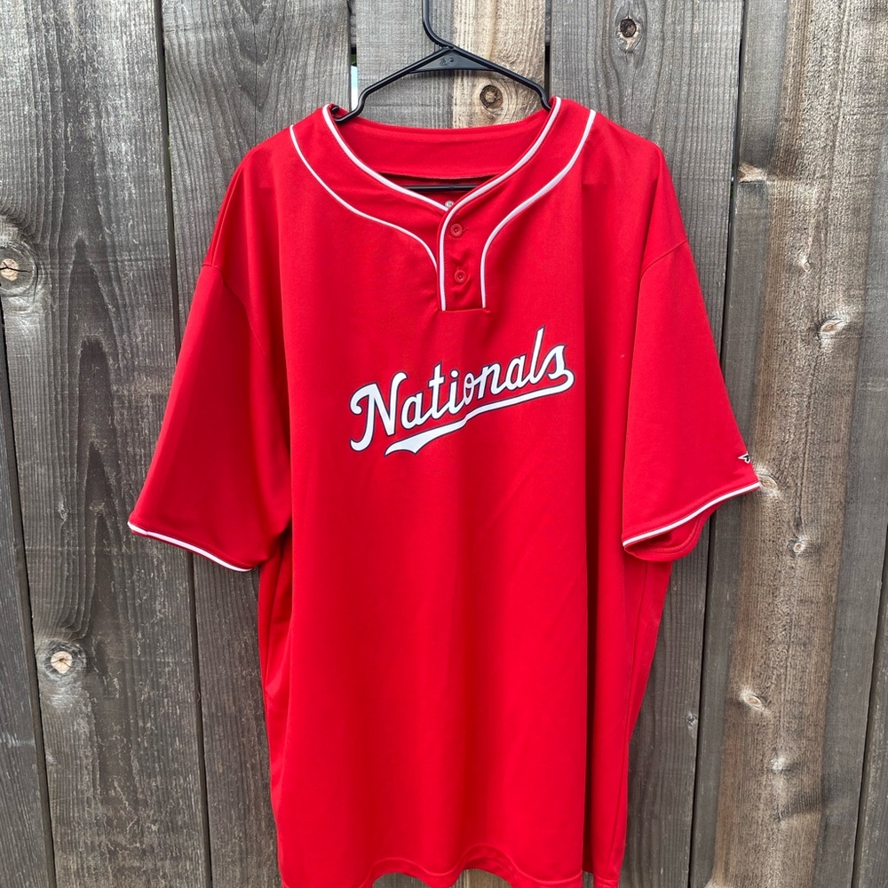 Nationals Red Baseball Jersey with White Script